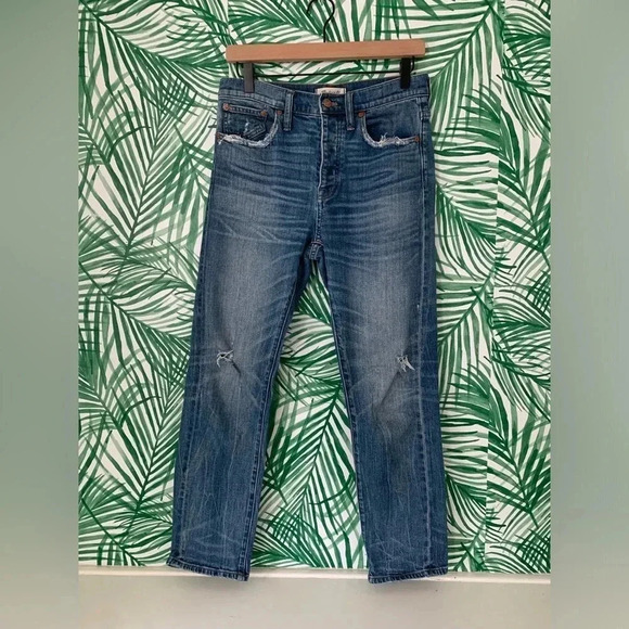 Madewell Cruiser Straight Leg High Rise Distressed Jeans H8162 Blue Size 27 - Picture 2 of 3